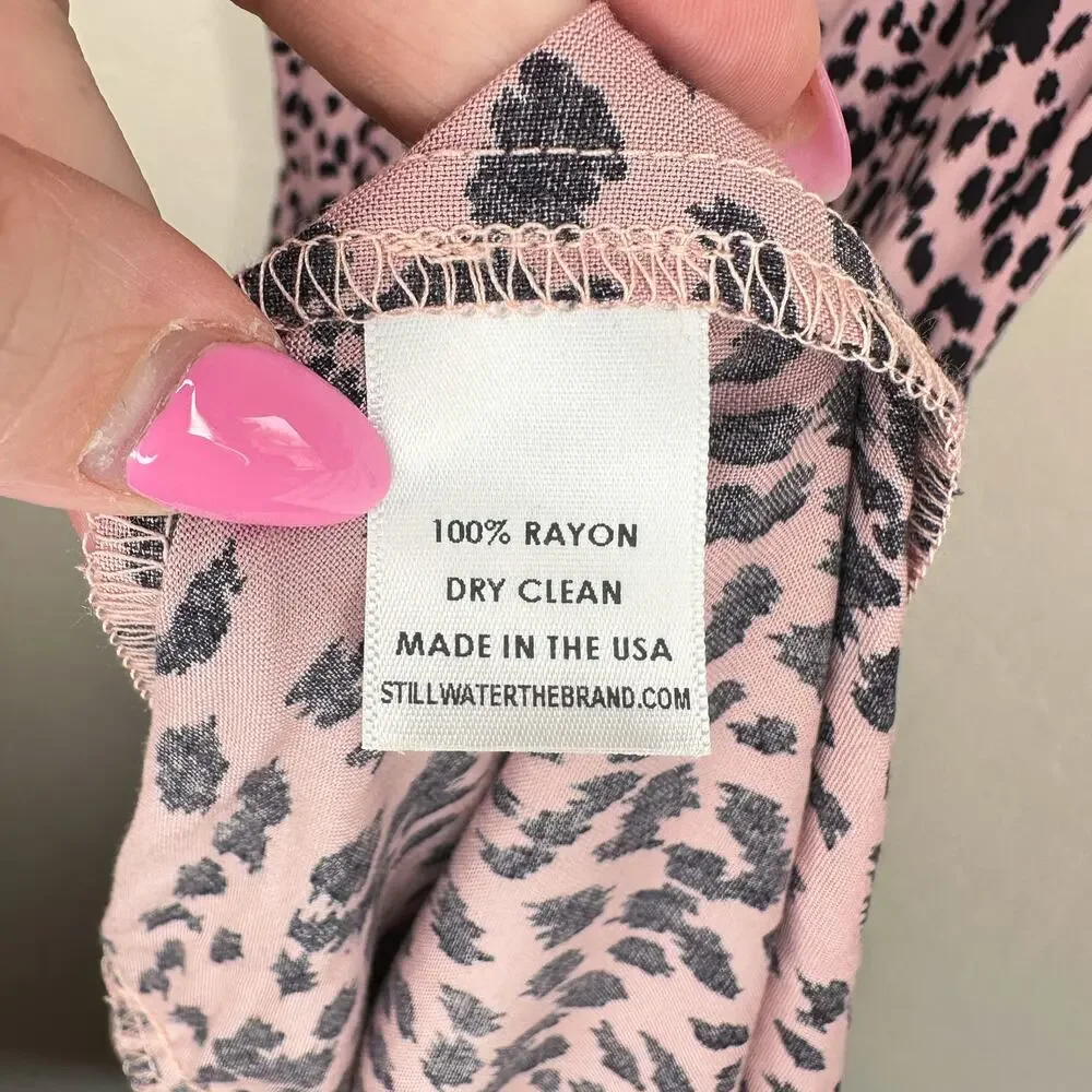 Stillwater Memz Pebbles Pink Cheetah Leopard Print Tiered Leg Slit Maxi Dress XS - Picture 8 of 13